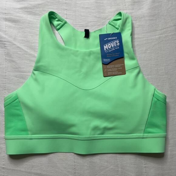 Brooks Other - NWT Brooks Drive 3 Pocket Run Sports Bra Padded Neon Green Size 34C/D Women's
